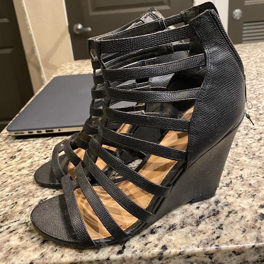 Black Strappy Wedges